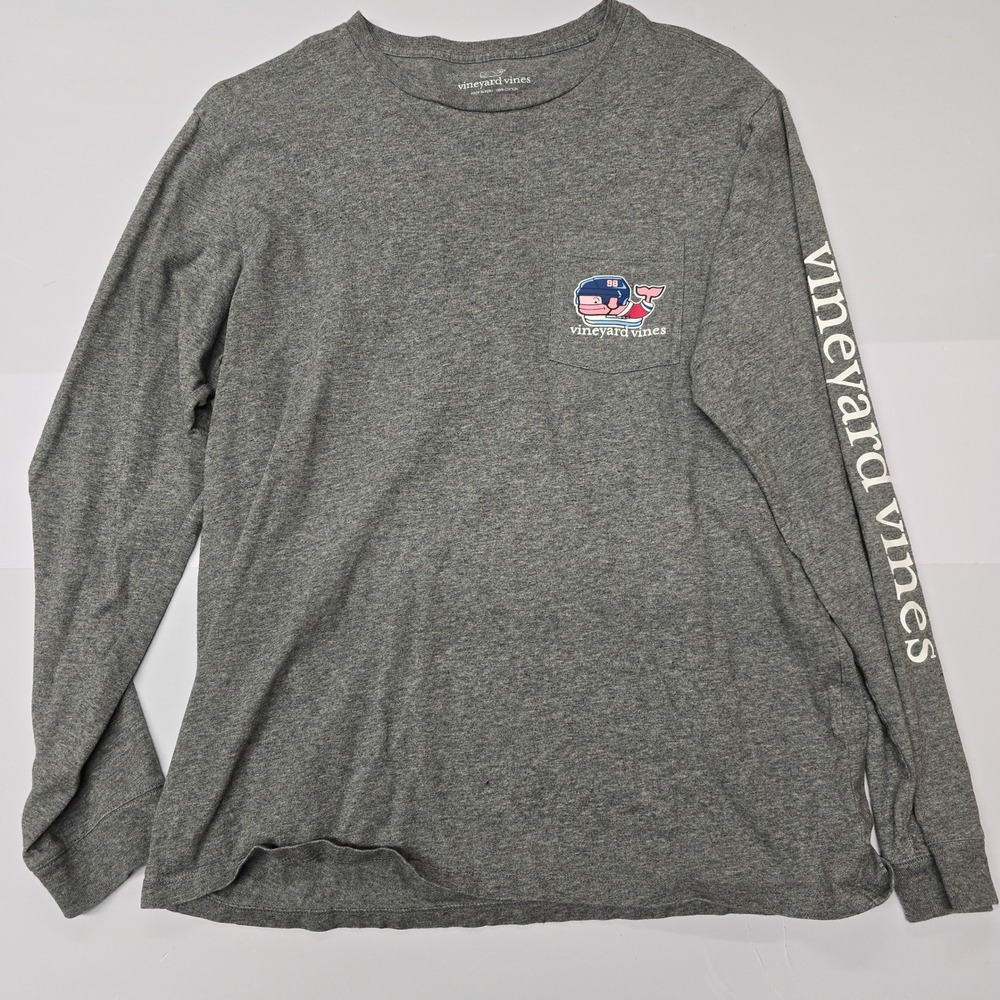 Vineyard Vines Long Sleeve Whale Hockey Graphic Tee‎ Shirt Gray Mens Size Medium